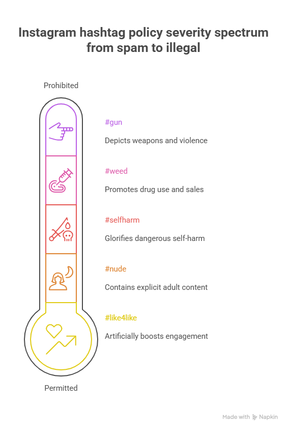 Instagram hashtags policy severity spectrum from spam to illegal 